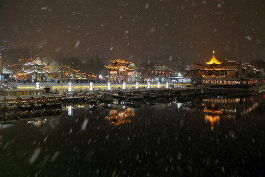 南京秦淮河古暴风雪城市风光夜景