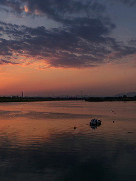 浙江兰溪兰江夕阳晚霞风光