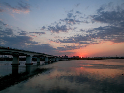 浙江兰溪金角大桥夕阳晚霞风光