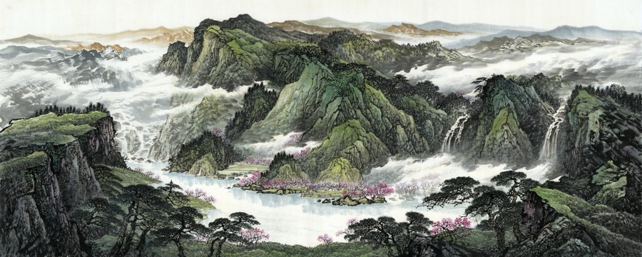 新中式巨幅山水壁画