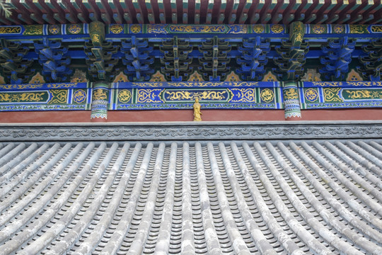 寺院瓦房和廊下斗拱