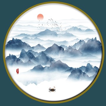 禅意水墨山水画