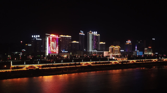 航拍安康汉江城市夜景