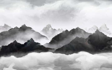 山峰云海抽象画