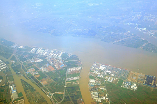 航拍广州番禺海鸥岛狮子洋地区