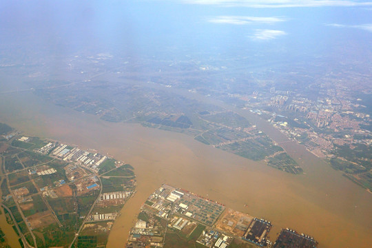 航拍广州番禺海鸥岛狮子洋地区