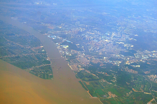 航拍广州番禺海鸥岛狮子洋地区