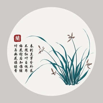 中式中国风兰花无框画