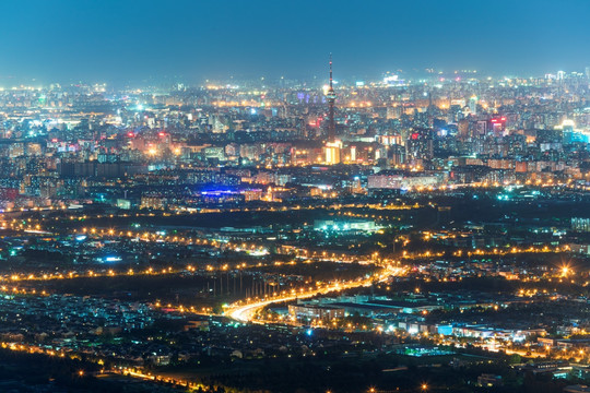 俯瞰北京城市夜晚风光