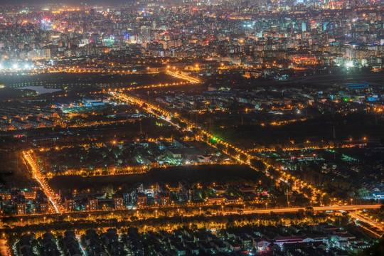 俯瞰北京城市夜晚灯火