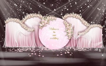 粉色婚礼效果图留影区展示区