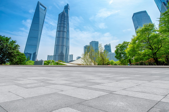 上海金融区建筑群和地砖地面