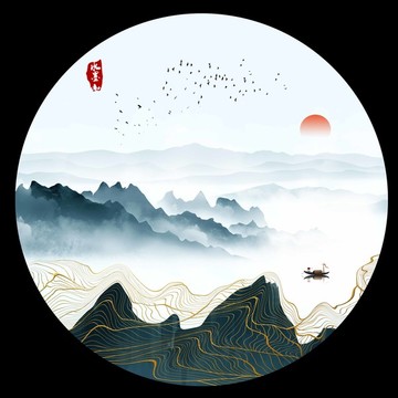 禅意线条水墨山无框画