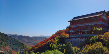 秋天登山红叶古建筑