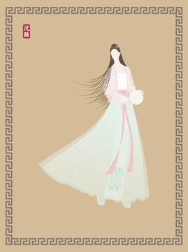 无脸汉服古装美女插画