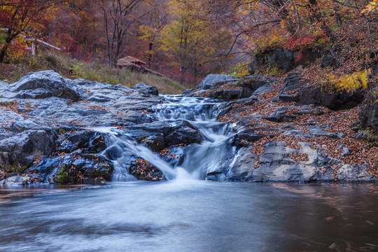 红叶秋色瀑布流水自然景观28