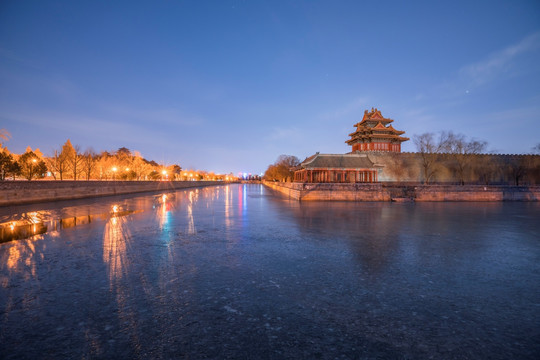 北京故宫角楼夜晚