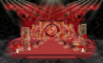 红色中式婚礼几何造型