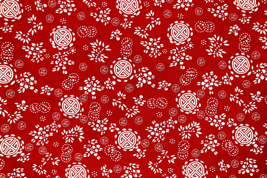 高清红色传统印花布料