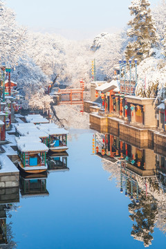 北京颐和园苏州街雪景