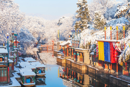 北京颐和园苏州街雪景