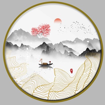 线条山水装饰画