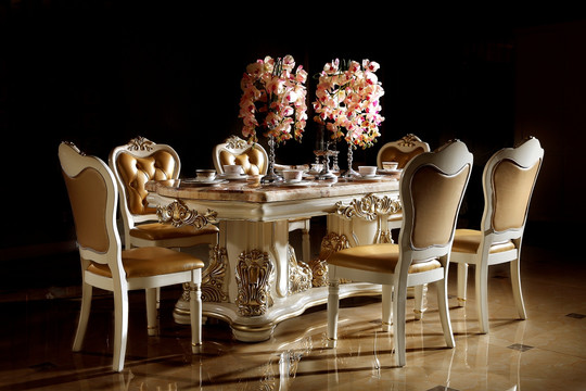 法式系列象牙白沙餐桌椅