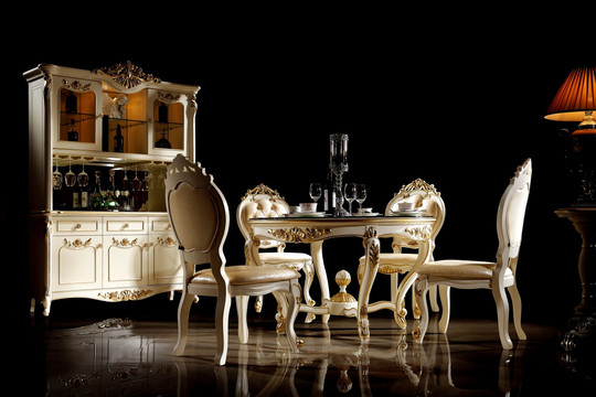 法式系列象牙白酒柜餐桌椅
