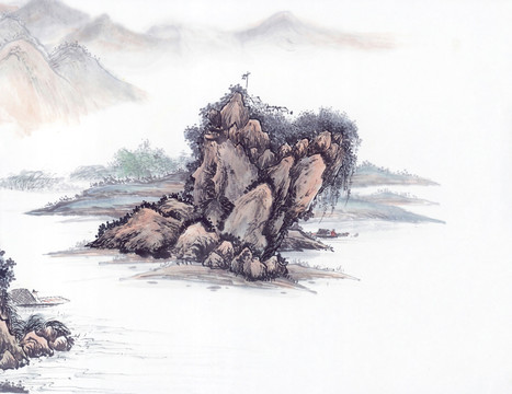 国画水墨山水画