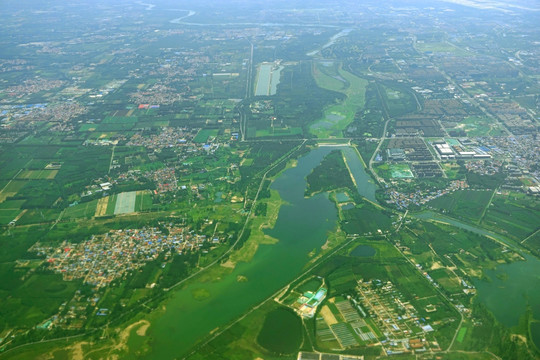 航拍北京顺义潮白河沿岸地区风光