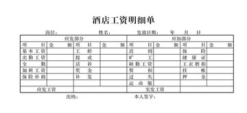 酒店工资明细单