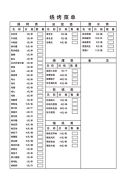 烧烤菜单