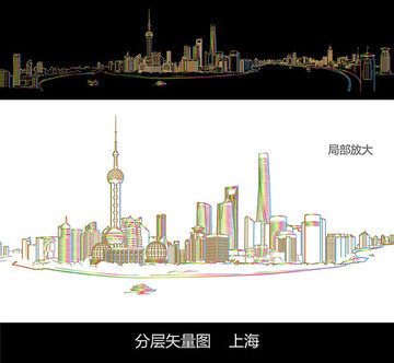 上海外滩全景手绘