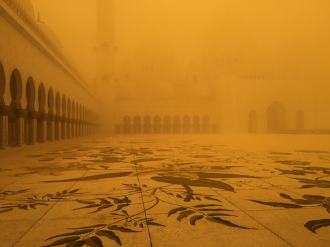 沙尘暴中的谢赫扎耶德清真寺