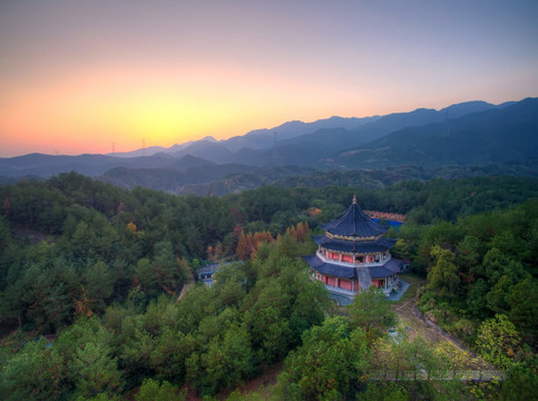 金华大佛寺罗汉堂夕阳航拍