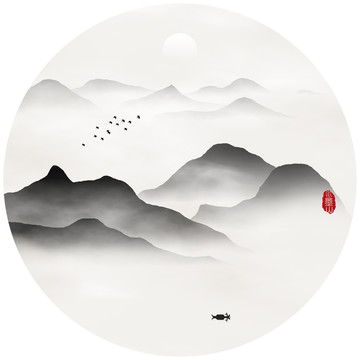 禅意水墨山水画