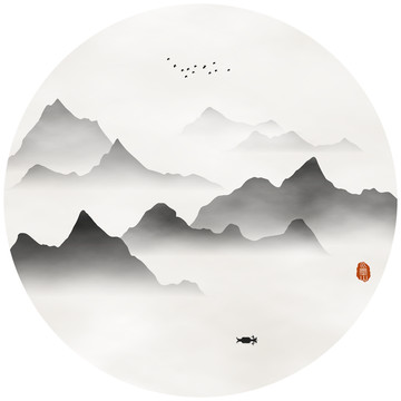 抽象意境水墨画云雾山水