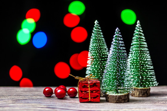 圣诞节礼物盒在松树下