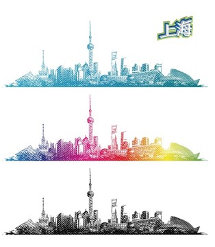 上海地标线描手绘