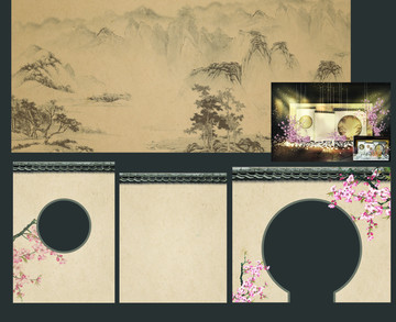 新中式婚礼迎宾展示区工笔画玉兰