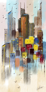 现代抽象城市油画