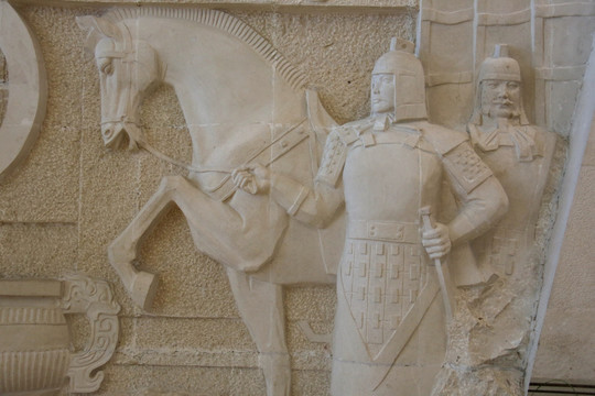 古代战马将军浮雕像