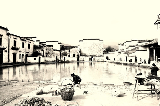 徽州古镇黑白照片