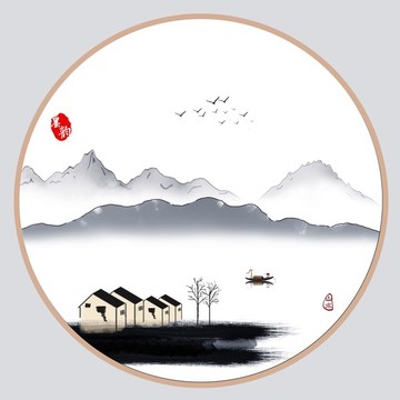 简约水墨山水无框画