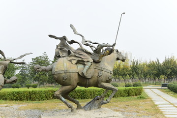 唐朝马球雕塑