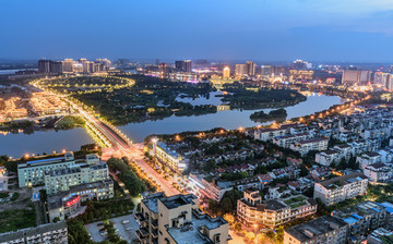 眉山湿地公园城市夜景俯拍