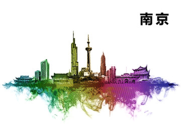 南京地标设计水彩手绘地标