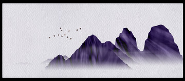 手绘中国风壁画水墨山水画