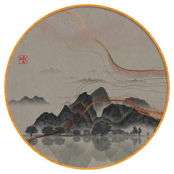 风水禅意屏风画家居山水画