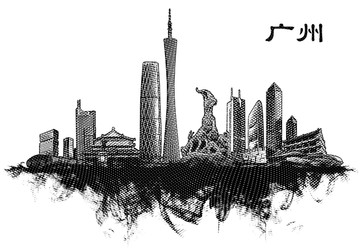 广州地标线描手绘